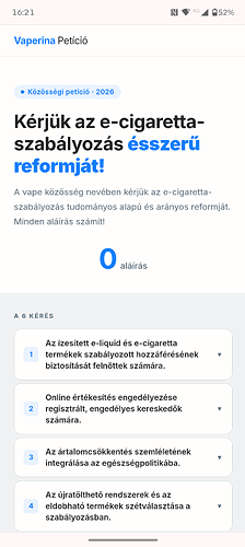 Vaperina Petíció — Az e-cigaretta-szabályozás tudományos alapú reformjáért