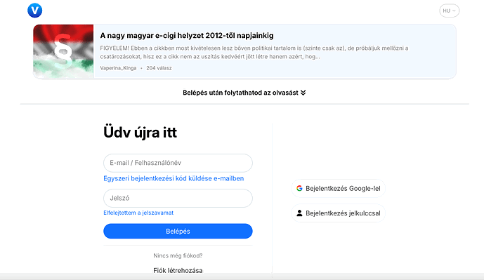 Bejelentkező oldal