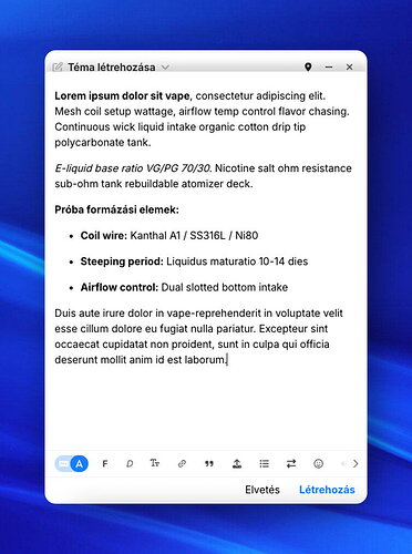 Mobil vizuális szerkesztő felcsúszva