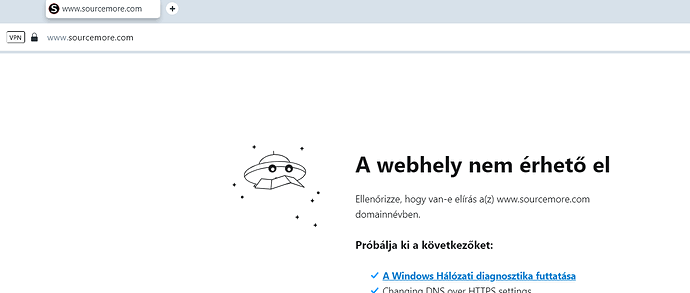 Az oldal nem elérhető, és azt javasolja, hogy ellenőrizze a domainnév helyességét, valamint kínál hálózati diagnosztika futtatását a probléma megoldására. (Feliratozva AI-val)