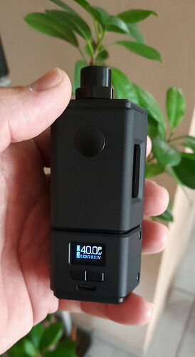Egy fekete gőzölő eszköz digitális kijelzőjén 40.0° látható, amelyet egy kéz tart egy növény előtt. (Feliratozva AI-val)