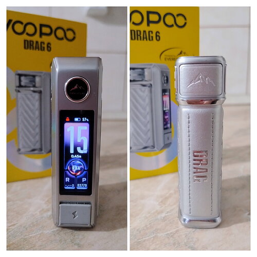 Voopoo Drag 6 - Előlap a kijelzővel és hátlap