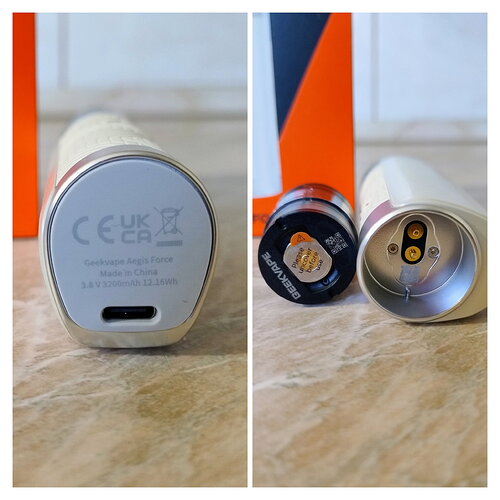 Geekvape Aegis Force POD - Alja az USB csatlakozóval és a PODfej a csatlakozóval